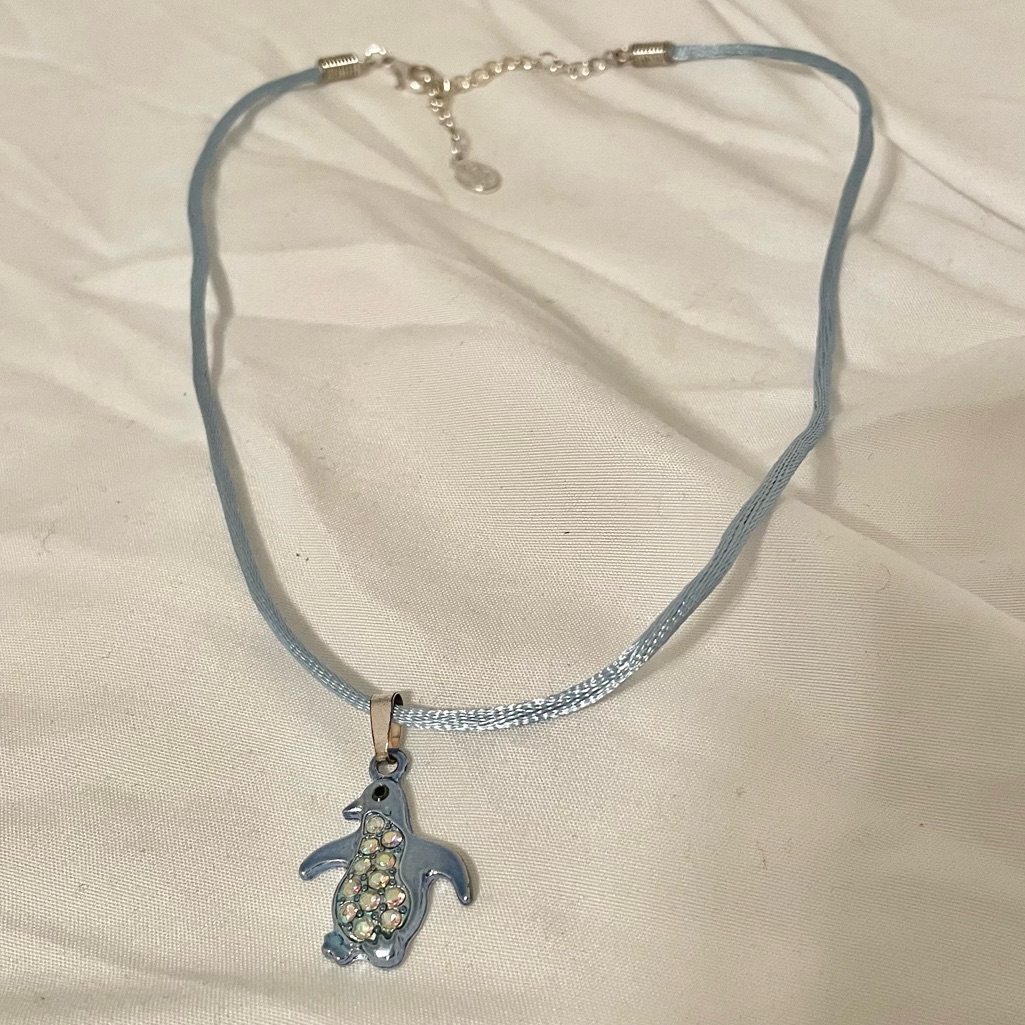 New Cool Jewels Periwinkle Blue Rhinestone Penguin Adjustable Cord Necklace